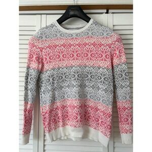 Kim Rogers Womens Size L Pink Gray Striped‎ Knit Long Sleeve Sweater
